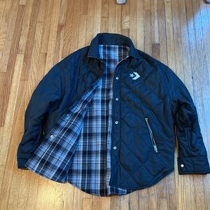 Converse Flannel Reversible Quilted Snap Button Jacket Grey / Blk Mens SM